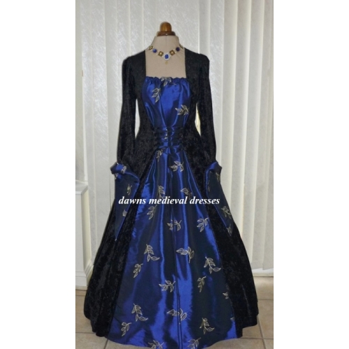 Medieval Goth Pagan Black & Blue Wedding Dress Costume Ball Gown